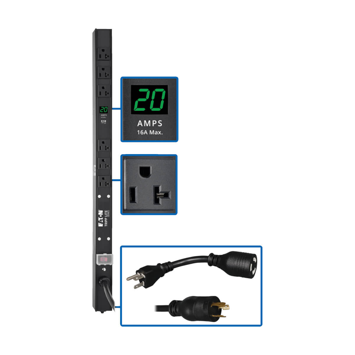 Tripp Lite PDUMV20-24 PDU Monofásico de 2kW con Medidor Digital Local, Tomacorrientes de 100V ~ 127V (6 5-15/20R), Adapt