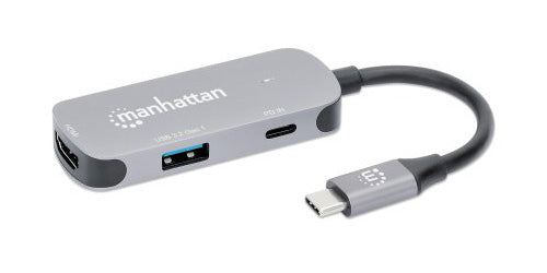 Manhattan Hub/dock USB-C, puertos (3): HDMI, USB-A y USB-C, con Power Delivery (PD) 100 W- requiere cargador USB-C exter