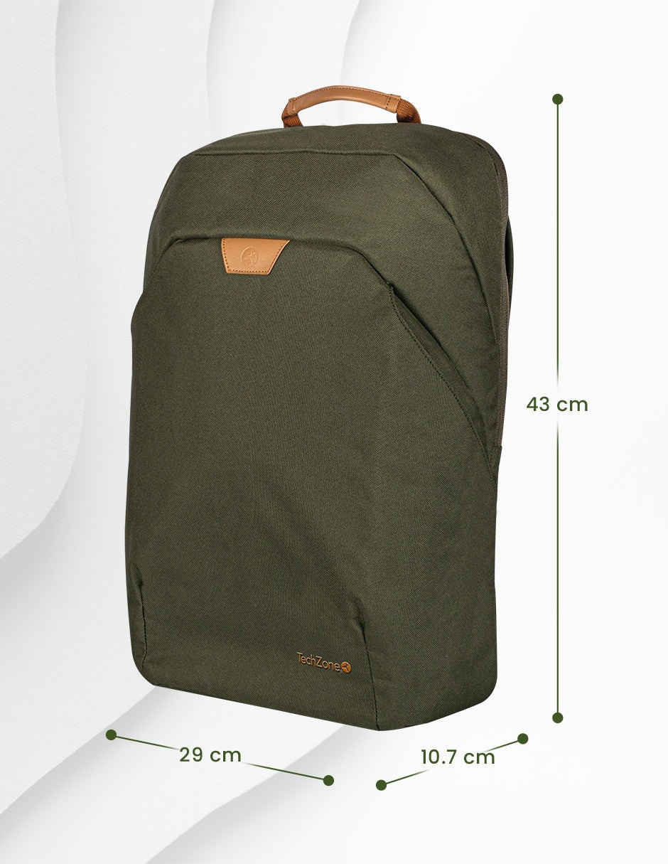 TechZone TZLBP56W-V mochila City backpack Verde Tereftalato de polietileno reciclado (rPET), Urbano, Unisex, Compartimen