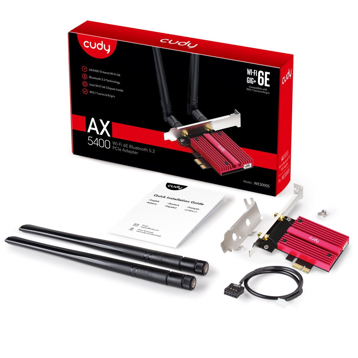 Cudy WE3000S tarjeta de red Interno WLAN / Bluetooth 2400 Mbit/s, Inalámbrico, PCI Express