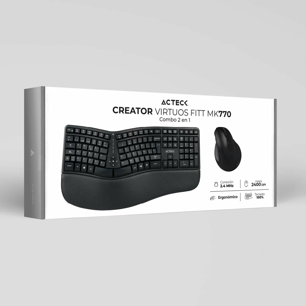 Acteck Creator Virtuos Fitt MK770 teclado Ratón incluido Universal RF inalámbrico Español Negro, Tamaño completo (100%),