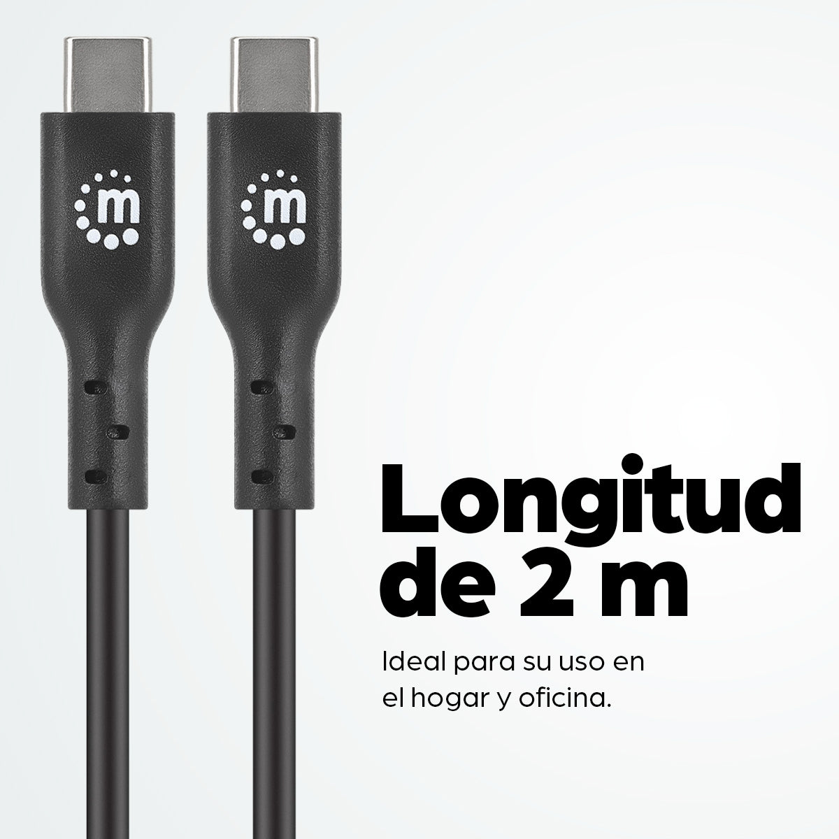 Manhattan Cable USB-C a USB-C, 2 m, macho a macho, 480 Mbps (USB 2.0), 3 A, negro, garantía de por vida, equivalente a USB2CC2M Cable USB 2.0 USB C USB C Macho