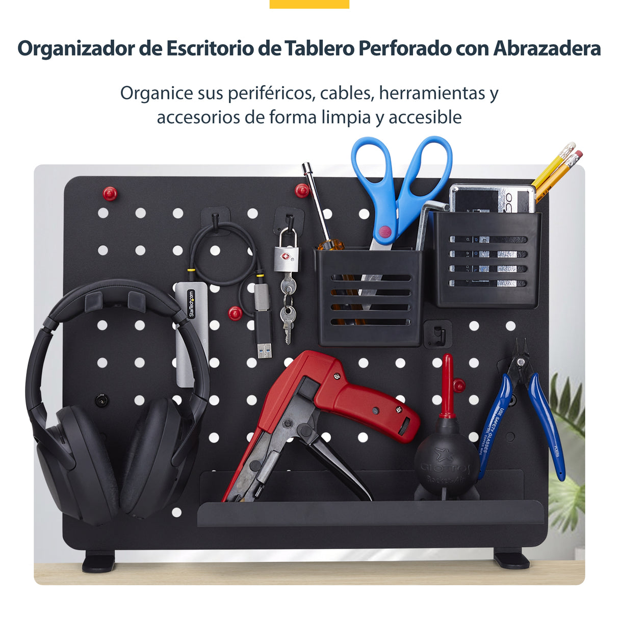 StarTech.com Tablero Perforado de Sobremesa con Abrazadera - Panel Perforado Metalico - Organizador de Acero con Accesor