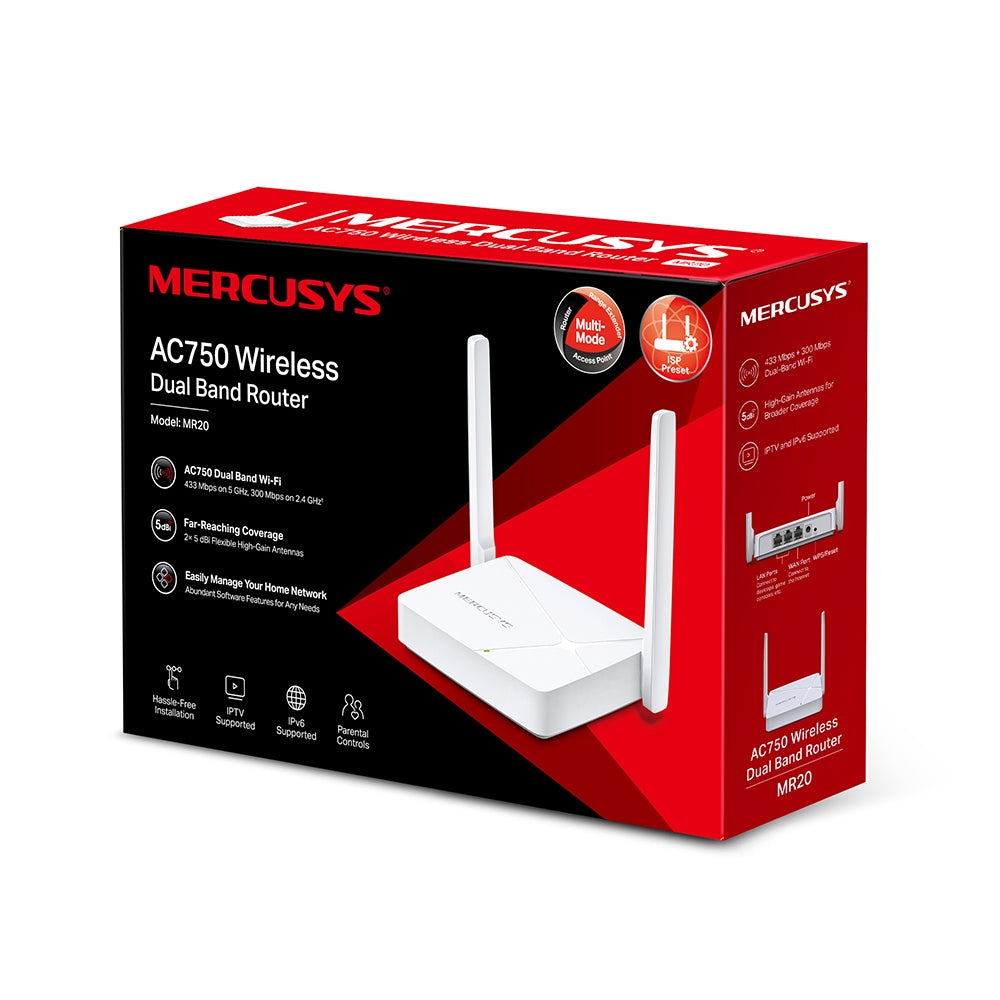 Mercusys MR20 router inalámbrico Ethernet rápido Doble banda (2,4 GHz / 5 GHz), Wi-Fi 5 (802.11ac), Router de mesa