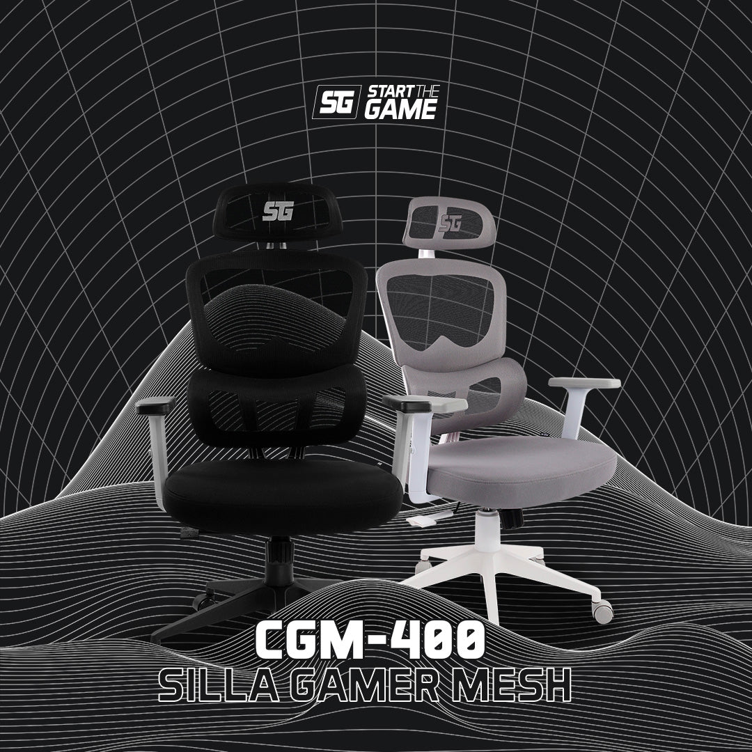 Vorago Silla Gamer Mesh Gaming CGM-400, hasta 150Kg, Blanco respaldo de malla, Gris, Tela, Nylon