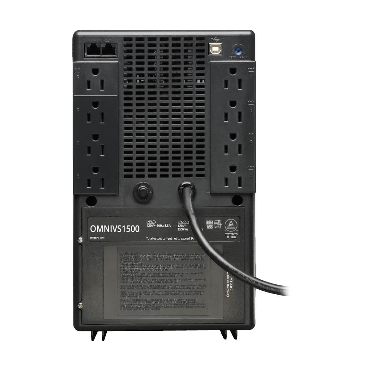 Tripp Lite OMNIVS1500 UPS OmniVS Interactivo de 120V, 1500VA y 940W, torre, puerto USB, Línea interactiva, 1.5 kVA, Seno