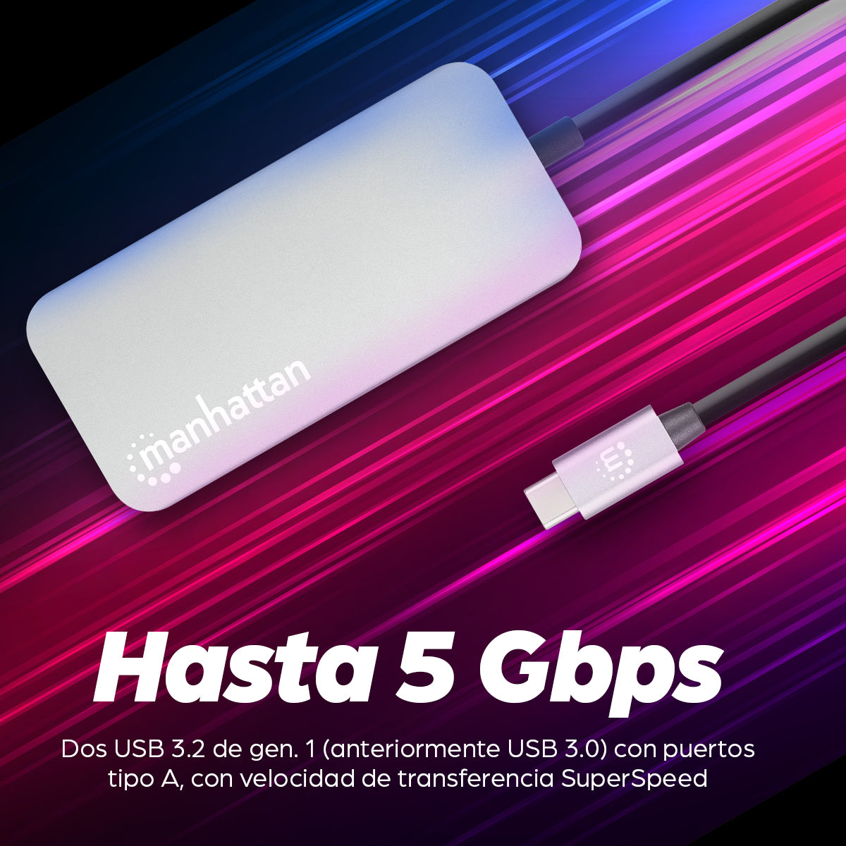 MANHATTAN Docking Station 130615, 4 Puertos USB, HDMI, Compatible con Windows