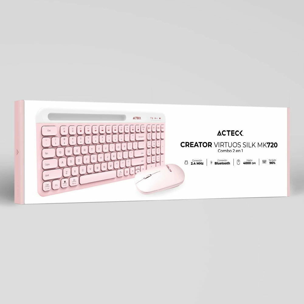 Acteck Creator Virtuos Silk MK720 teclado Ratón incluido Universal Bluetooth Español Rosa, Blanco