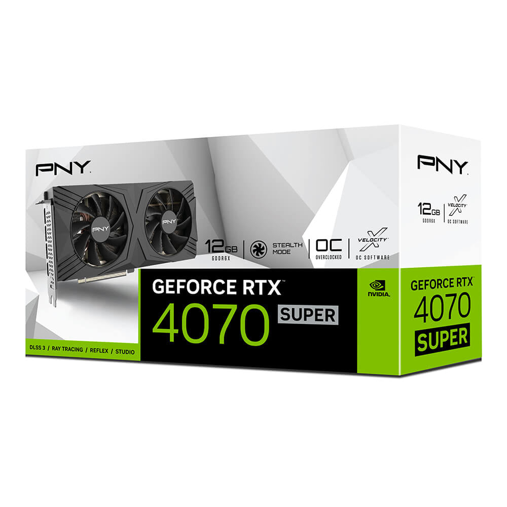 PNY GeForce RTX 4070 SUPER VERTO Overclocked Dual Fan DLSS 3 NVIDIA 12 GB GDDR6X, 192 Bit, 7680 x 4320 Pixeles, PCI Expr