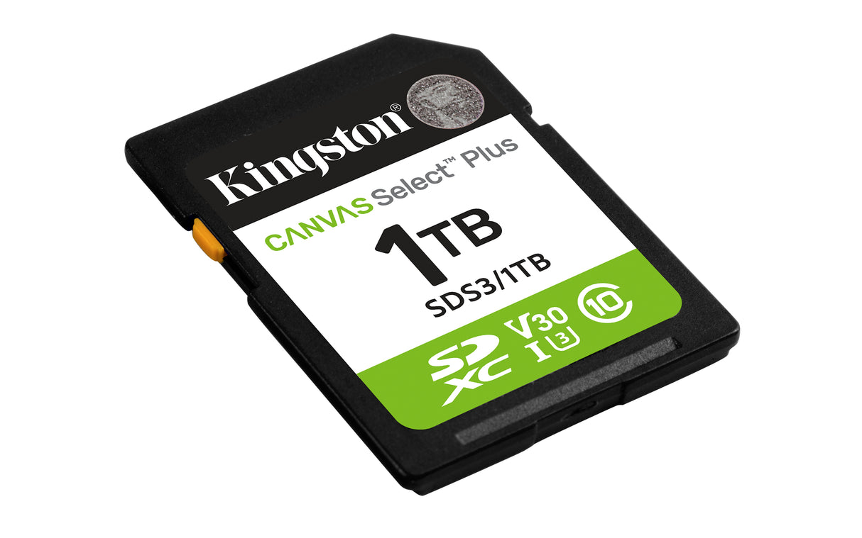 Kingston Technology 1 TB SDXC Canvas Select Plus Gen3 150 MB/s C10 UHS-I U3 V30 Memoria Flash 1 GB SD 150 MB/s UHS-I
