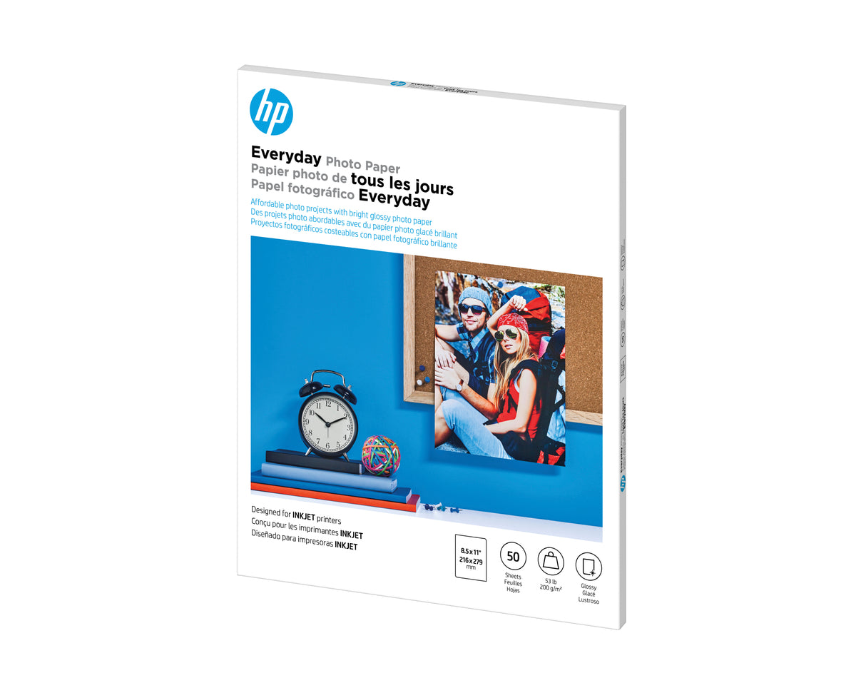 HP Everyday Photo Paper, Glossy, 52 lb, 8.5 x 11 in. (216 x 279 mm), 50 sheets
