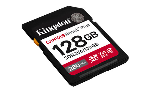 Kingston Technology 128GB Canvas React Plus SDXC UHS-II 280R/100W U3 V60 for Full HD/4K Memorias flash 128 GB SDXC Negro