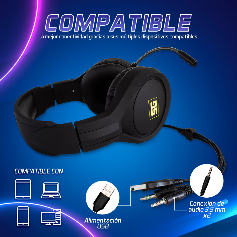Vorago HS-501 auricular y casco Auriculares Alámbrico Diadema Juego Negro