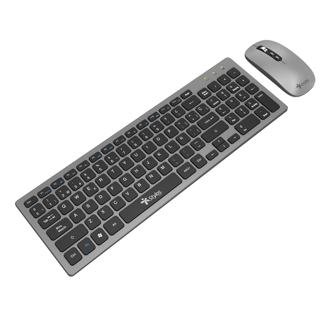 Combo Inalambrico Recargable 2 en 1 Stylos Teclado 96% Membrana 96 teclas Conexion USB Nano 2.4Ghz + Mouse 1,600 Dpi 5 B