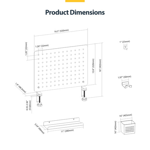 StarTech.com Tablero Perforado de Sobremesa con Abrazadera - Panel Perforado Metalico - Organizador de Acero con Accesor