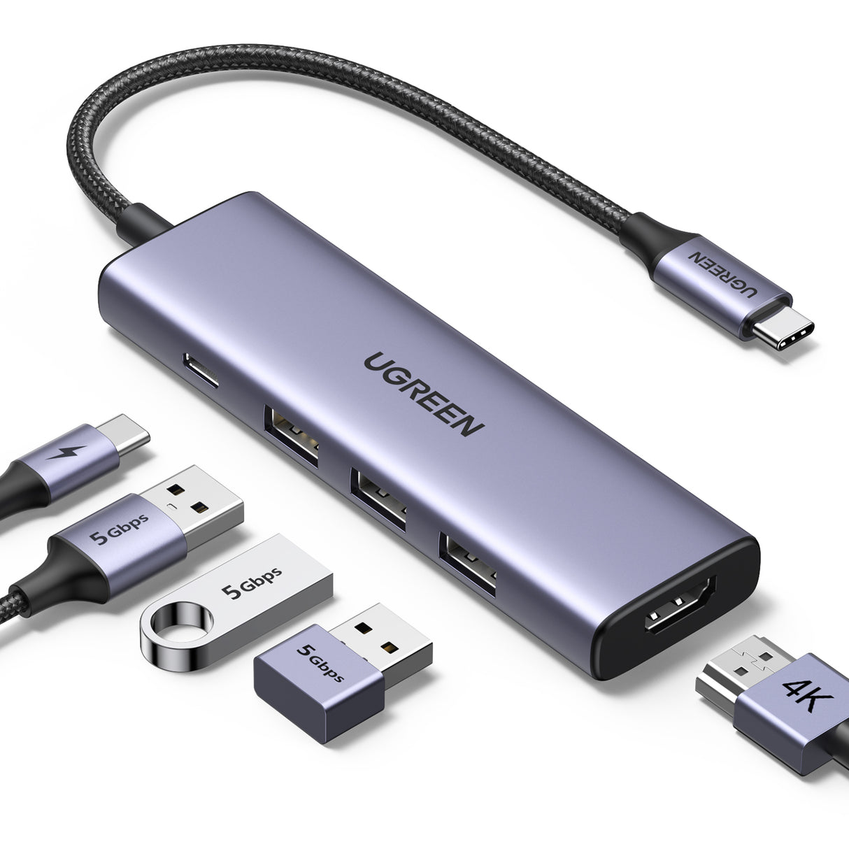 Ugreen 15596 base para portátil y replicador de puertos Alámbrico USB 3.2 Gen 1 (3.1 Gen 1) Type-A + Type-C Aluminio