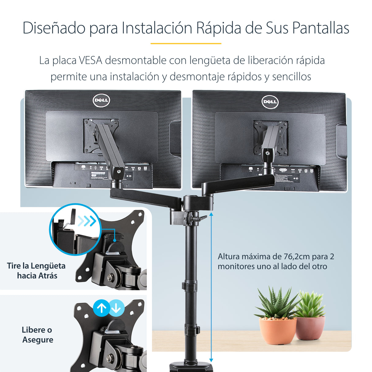 StarTech.com Brazo de Soporte para Dos Monitores - Base Soporte de Movimiento Articulado y Altura Ajustable para 2 Monit