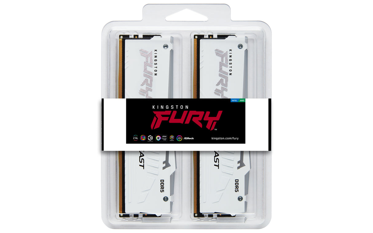 Kingston Technology 32GB 6000MT/s DDR5 CL30 DIMM (Kit de 2) FURY Beast White RGB XMP Memoria RAM Si 30 32 GB 2 x 16 GB