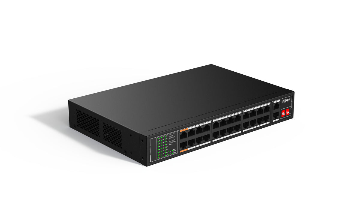 Dahua Technology PoE SF1026LP No administrado L2 Fast Ethernet (10/100) Energía sobre Ethernet (PoE) Negro, Montaje en rack, Montaje de pared