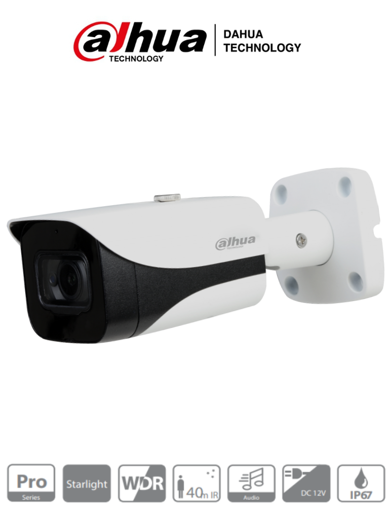 Cámara Bullet DAHUA HAC-HFW2241E-A 1080p/ 2MP/ 0.004 Lux/ WDR 120dB/ Lente 3.6mm/ IR 40M/ Audio/ IP67/ 3DNR