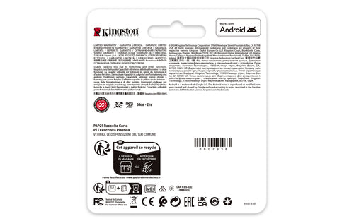 Kingston Technology 512 GB microSDXC Canvas Go Plus Gen4 200R A2 U3 Paquete individual sin ADP Memorias flash 512 GB Mic