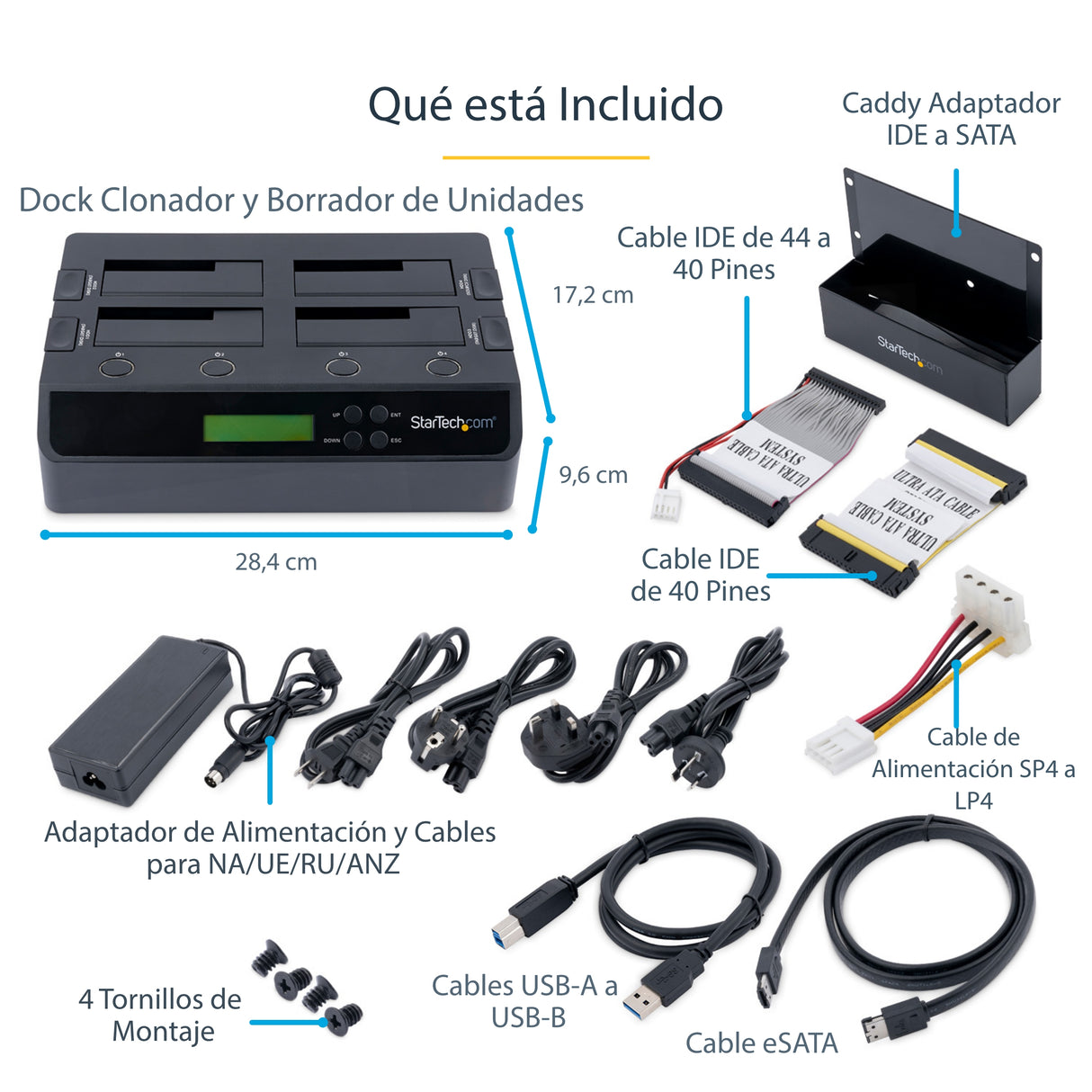 StarTech.com Clonador Borrador Autónomo USB 3.0 / eSATA a SATA de 4 Bahías para Discos Duros y SSDs 1:3 - Docking Statio