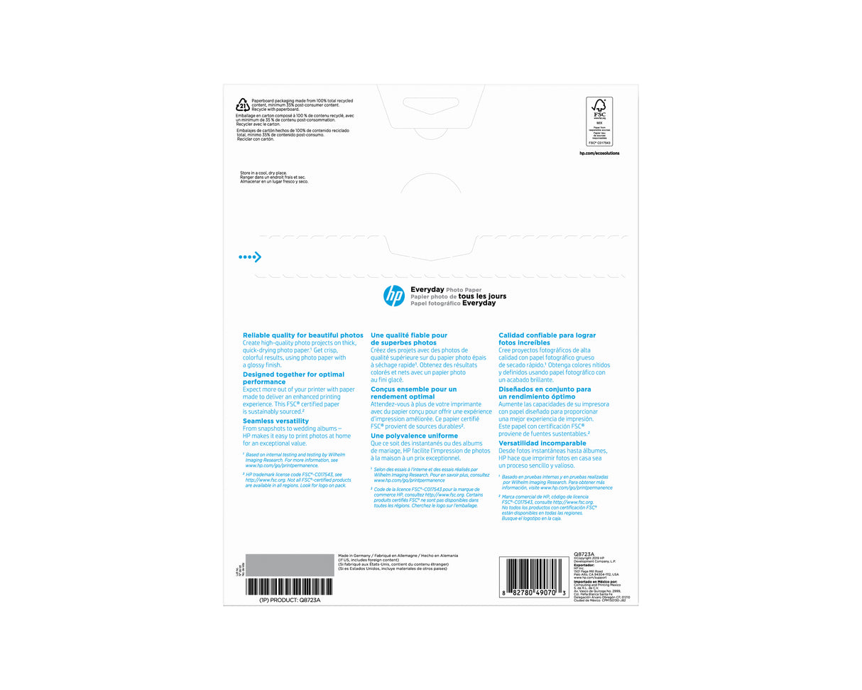 HP Everyday Photo Paper, Glossy, 52 lb, 8.5 x 11 in. (216 x 279 mm), 50 sheets