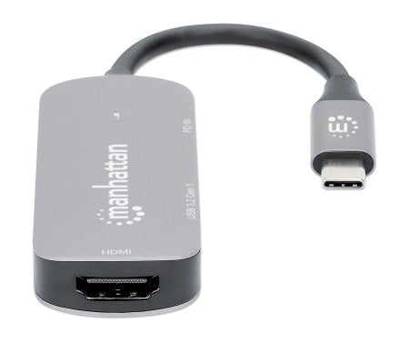 Manhattan Hub/dock USB-C, puertos (3): HDMI, USB-A y USB-C, con Power Delivery (PD) 100 W- requiere cargador USB-C exter