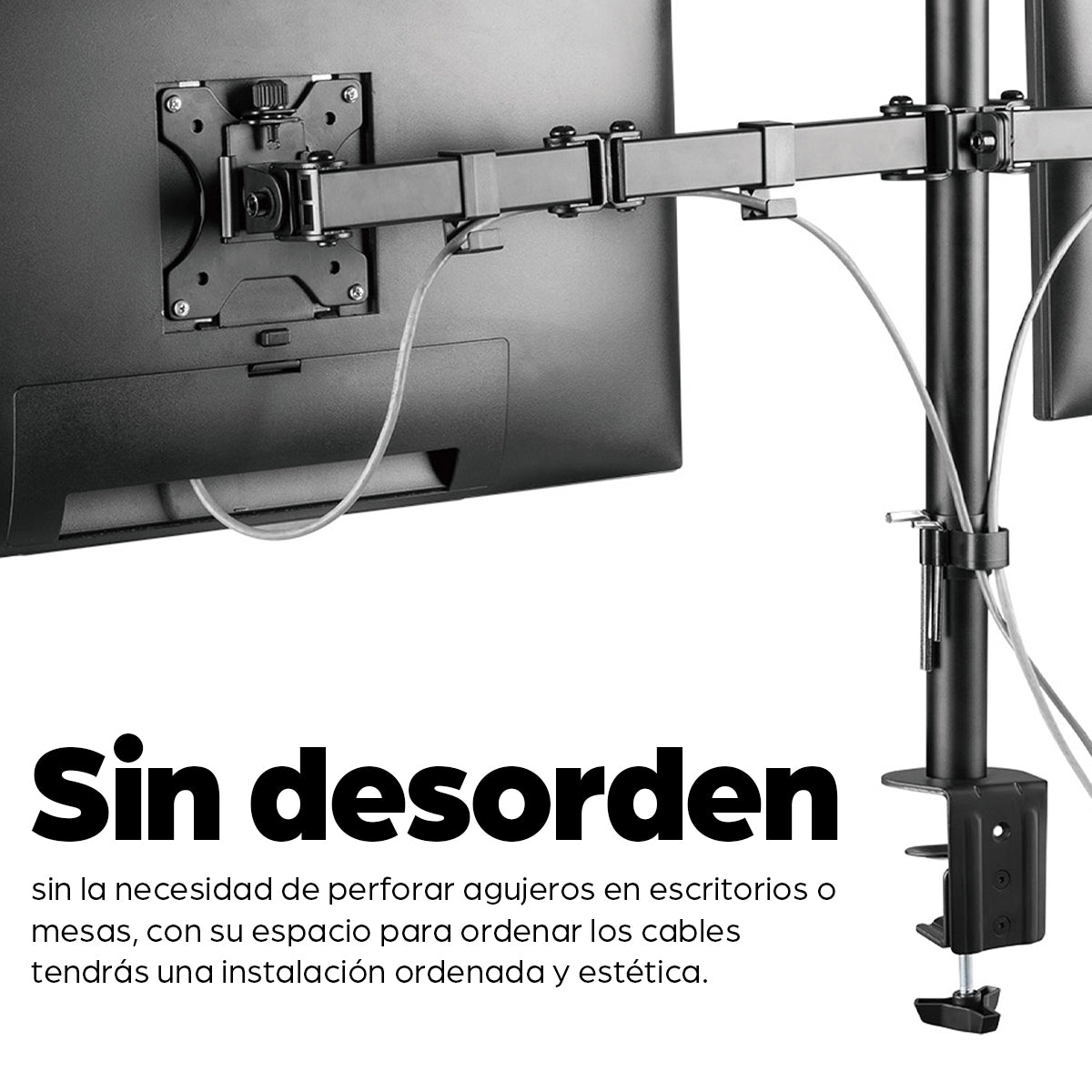 Manhattan Soporte doble de sobremesa para TV/monitores (Articulado), para pantallas de 10" a 27", fijación con abrazader
