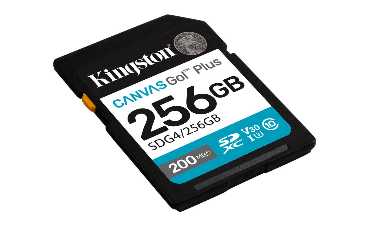 Kingston Technology Canvas Go! Plus 256GB SDXC Canvas Go Plus Gen4 200MB/s C10 UHS-I U3 V30 Memoria Flash 256 GB SDXC 200 MB/s 160 MB/s
