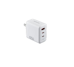 CARGADOR ADATA USB DE PARED 65W GAN 2PUERTO USB TIPO C 1 PUERTO USB A ENCHUFE PLEGABLE BLANCO