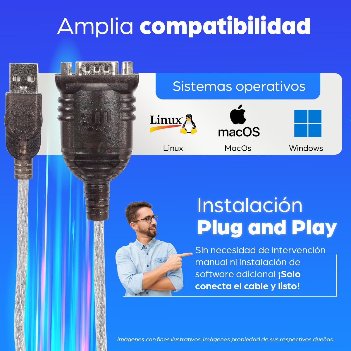 Manhattan Convertidor de USB a Puerto Serial Cable Negro 1,8 m USB Serial/COM/RS232/DB9