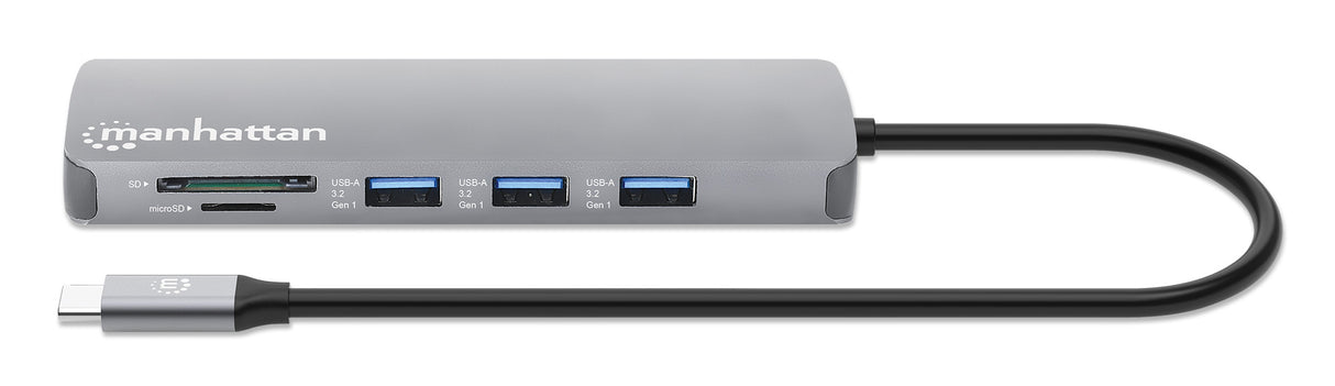 Manhattan Dock/hub USB-C con lector de tarjetas, puertos (7): Ethernet, HDMI, 3x USB-A y 2x USB-C, c