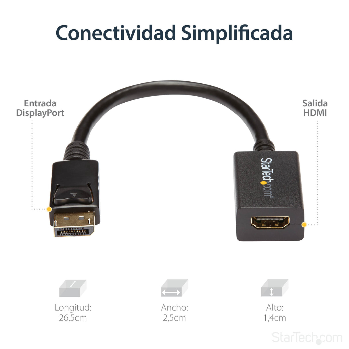 StarTech.com Adaptador Conversor de Vídeo DisplayPort a HDMI - Convertidor DP Pasivo - 1920x1200 Cable Derecho Derecho 0,21 m DisplayPort