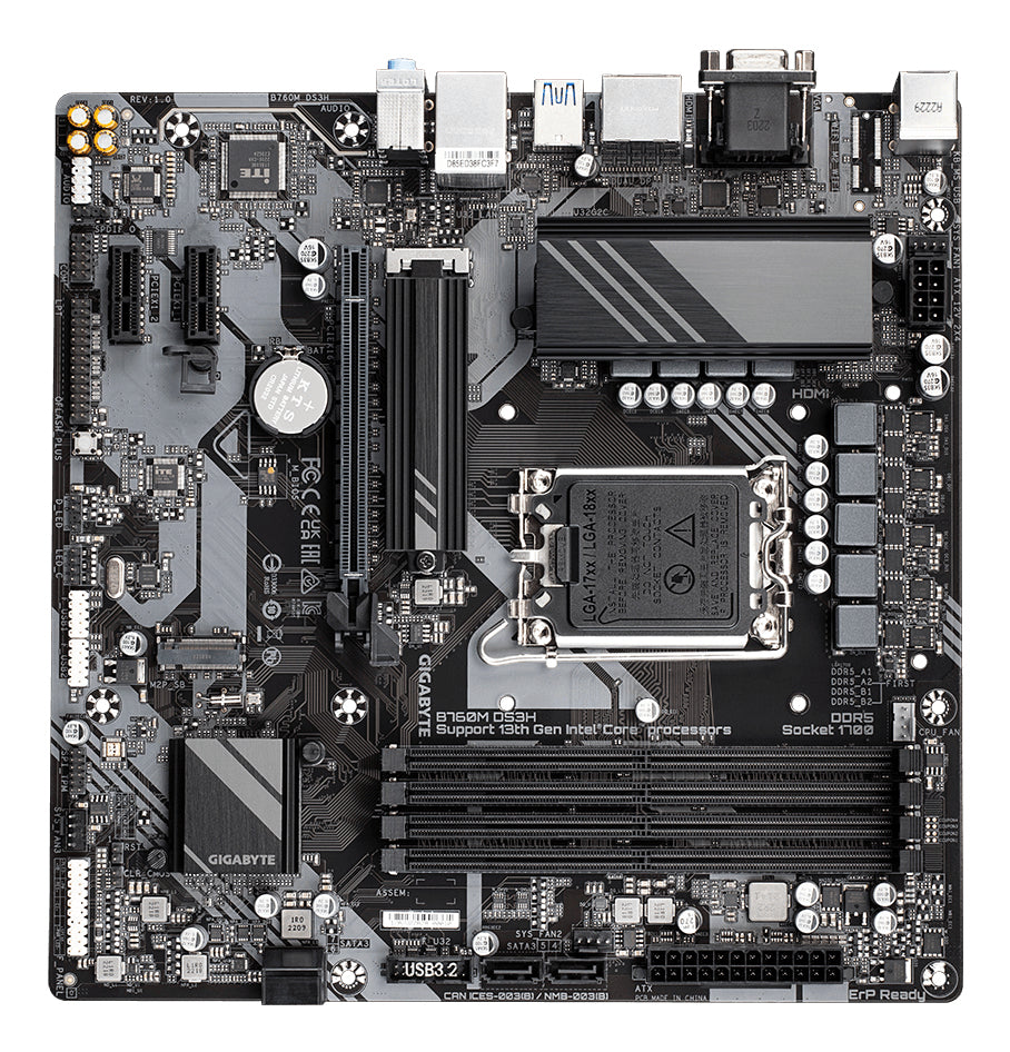 GIGABYTE B760M DS3H Placa Base - Compatible con procesadores Intel Core de 14ª generación, VRM digital de 6+2+1 fases, h