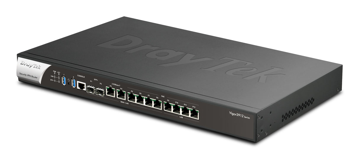 DrayTek Vigor3912 Gestionado 10G Ethernet (100/1000/10000) 1U Negro, Bidireccional completo (Full duplex), Montaje en ra