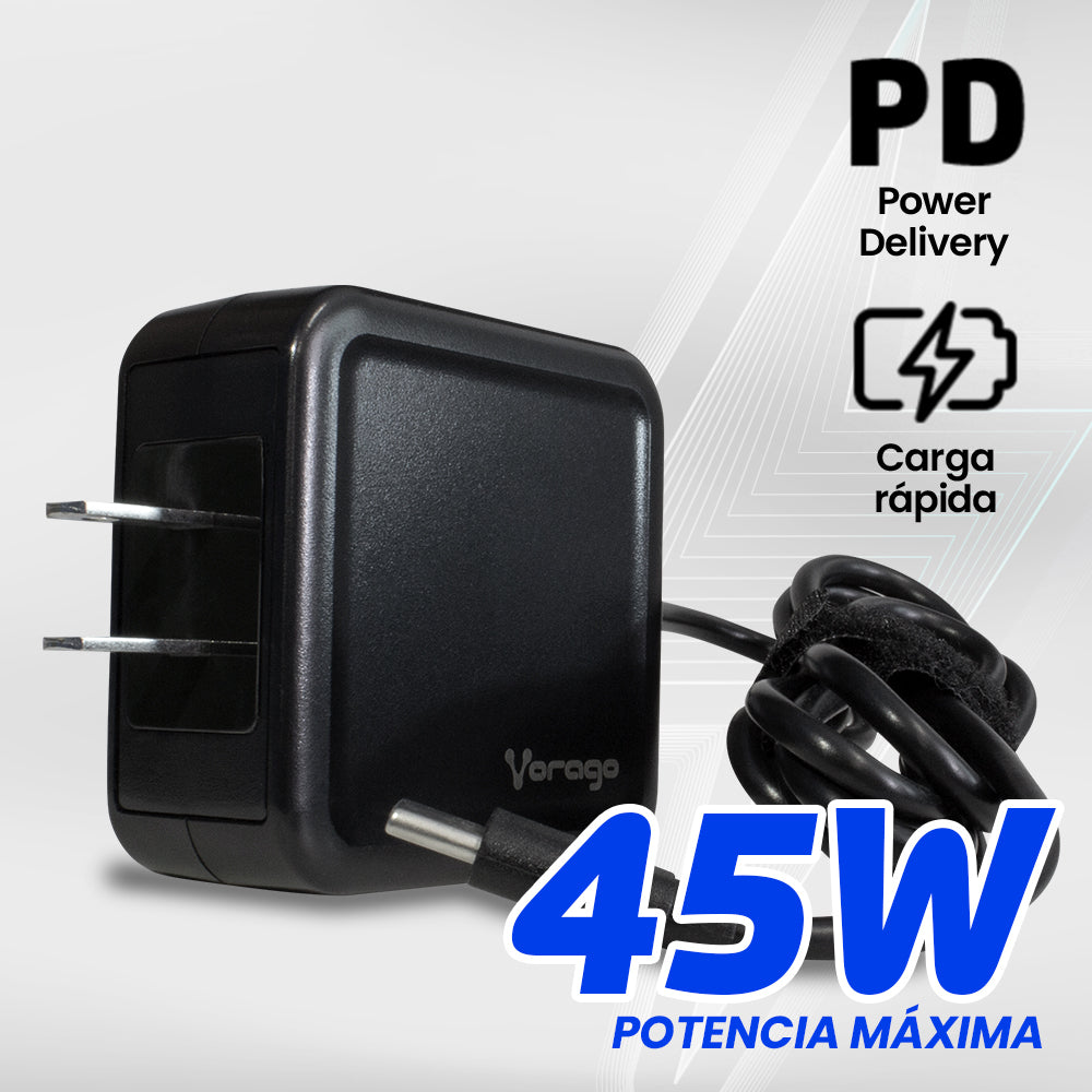 CARGADOR VORAGO AU-501 TIPO C 45W MULTIDISPOSITIVOS NEGRO