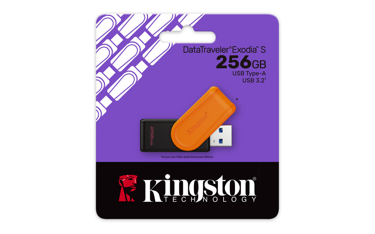 Kingston Technology 256GB Portable USB 3.2 Gen 1 DataTraveler Exodia S (Black/Orange) Memoria Flash 256 GB USB tipo A 3.2 Gen 1 (3.1 Gen 1) Si