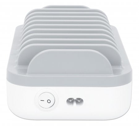 Manhattan Estación de carga de 10 puertos: 3 USB-C (hasta 18 W PD) y 7 USB-A (hasta 12 W), potencia total 120 W, blanco/gris, garantía 3 años organizadores para estación de carga Contacto Montaje de sobremesa Mesa 10