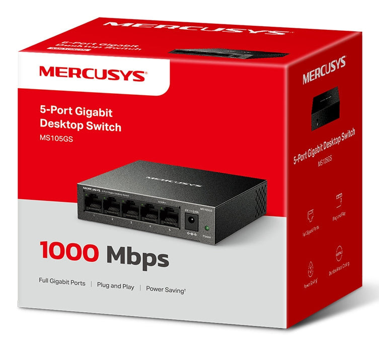 Mercusys MS105GS switch No administrado Gigabit Ethernet (10/100/1000) Negro