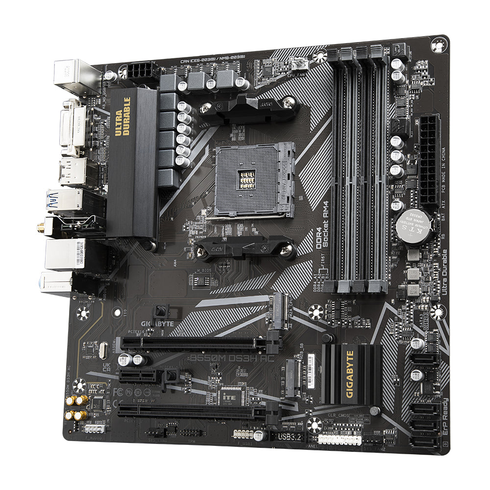GIGABYTE B550M DS3H AC Placa base - Procesadores AMD Ryzen 5000, VRM de 5+3 fases, hasta 4733 MHz DDR4, 1xPCIe 4.0 + 1xPCIe 3.0 M.2, Wi-Fi 5, LAN 1GbE, USB 3.2 Gen 1 placas base AMD Zócalo AM4 Zócalo AM4 DDR4-SDRAM