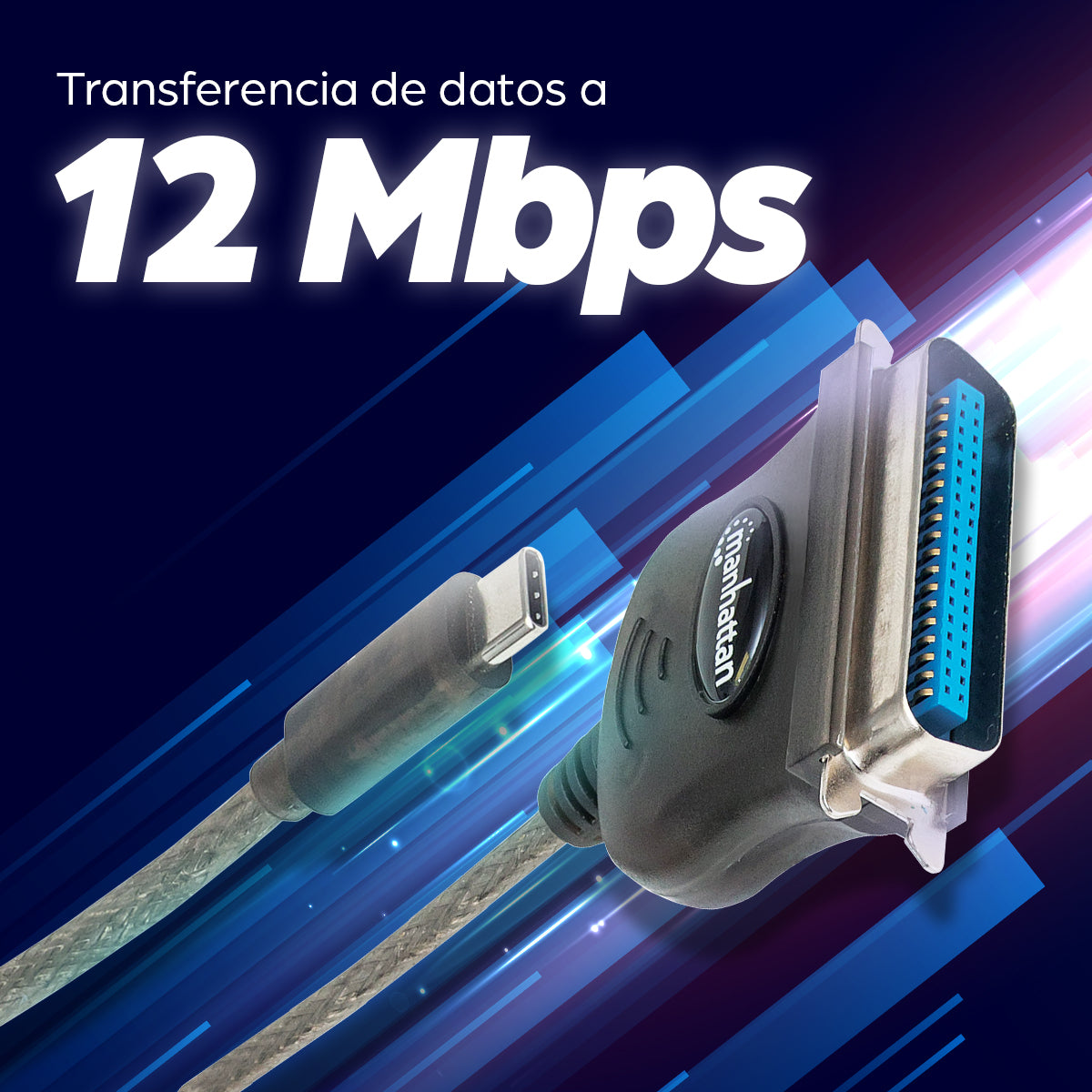 Manhattan Convertidor para Impresora USB-C Full Speed a Paralelo Cen36 USB-C Macho a Cen36 Hembra, 1 m (3 ft.), Negro Ca