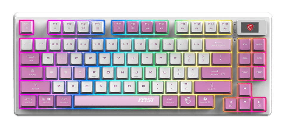 MSI FORGE GK600 TKL WIRELESS VIOLET teclado Juego USB + Bluetooth QWERTY Español Rosa, Violeta, Blanco, Inalámbrico, Interruptor mecánico, LED RGB