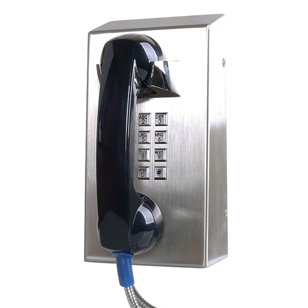 JR201-FK-Analog-SS, Teléfono Análogo anti vandálico, acero inoxidable, 12 teclas, montaje en pared, 130x247x132mm