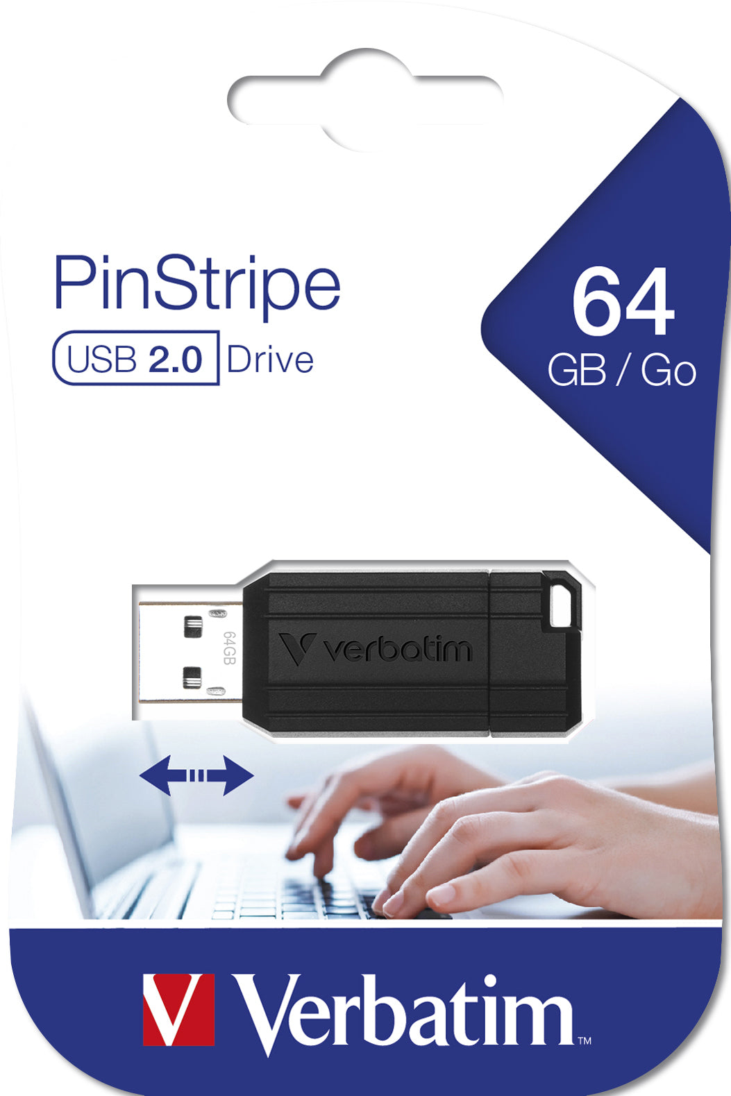 Verbatim PinStripe - Unidad USB de 64 GB - Negro