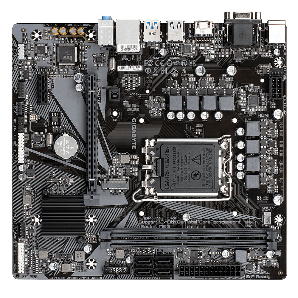 GIGABYTE H610M H V2 DDR4 Placa base - Compatible con procesadores Intel Core 14th CPUs, 6+1+1 Hybrid Digital VRM, up to 3200MHz DDR4 (OC), 1xPCIe 3.0 M.2, GbE LAN, USB 3.2 Gen 1 placas base Intel LGA 1700 LGA 1700 64 GB