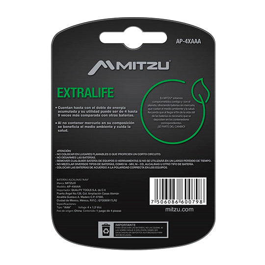 Pila alcalina MITZU Extralife AAA 1.5 Vc