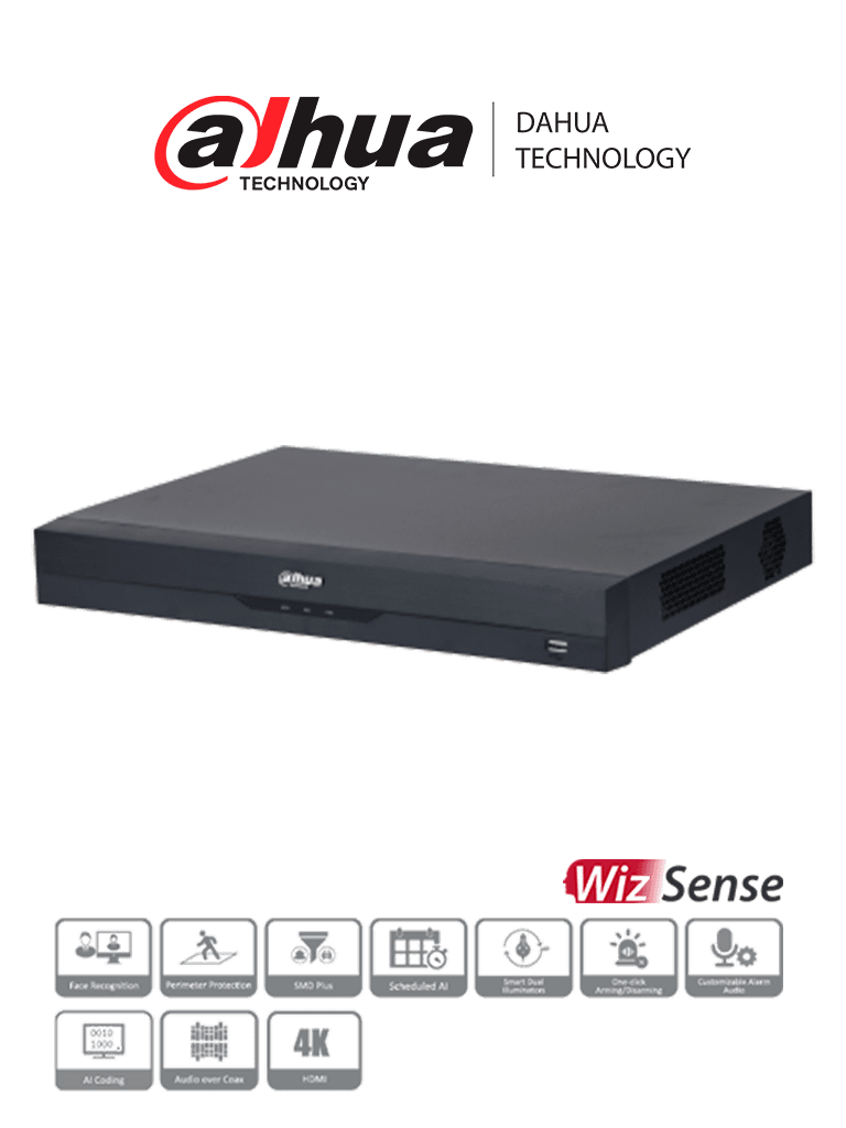 DVR Dahua XVR5216A-4KL-I3, 16 Canales 4K, H.265, 16 HDCVI, 16 IP, Reconocimiento Facial, 32 CH IP, 2 SATA 10TB, 16 E/S Alarmas, 4 Audio, IoT POS