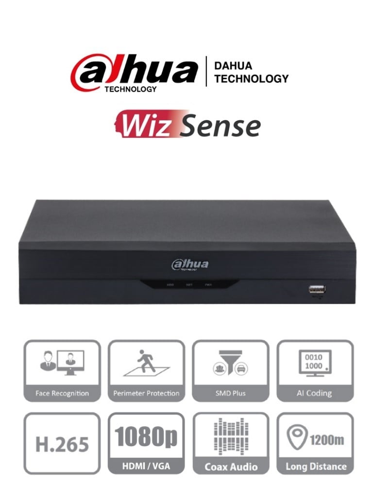 DAHUA I2 (i3) - dvr de 8 canales 5 megapixeles lite/ wizsense/ h.265+/ 8 canales hdcvi+4 ip/ hasta 12 canales ip/ 1 canales de reconocimiento facial/ smd plus/ 1ch proteccion perimetral/ 1 sata de hasta 10 tb/ iot&pos/ DH-XVR5108HS-I2