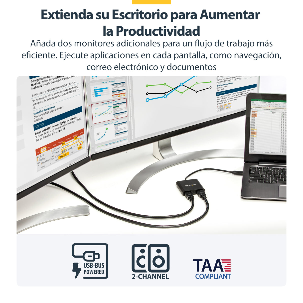 StarTech.com Adaptador USB 3.0 a HDMI Doble - 4K 30Hz adaptadores gráficos usb USB tipo A Macho 3.2 Gen 1 (3.1 Gen 1) Si